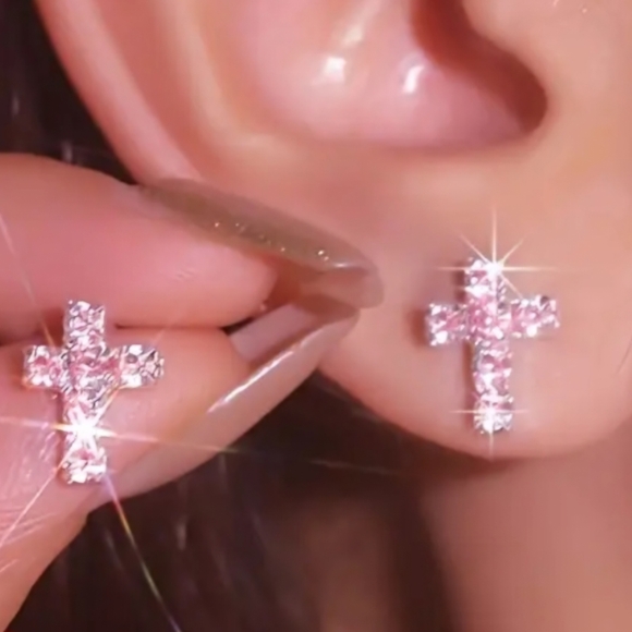 Fashion Jewelry Jewelry - Elegant Pink Cross Earrings
